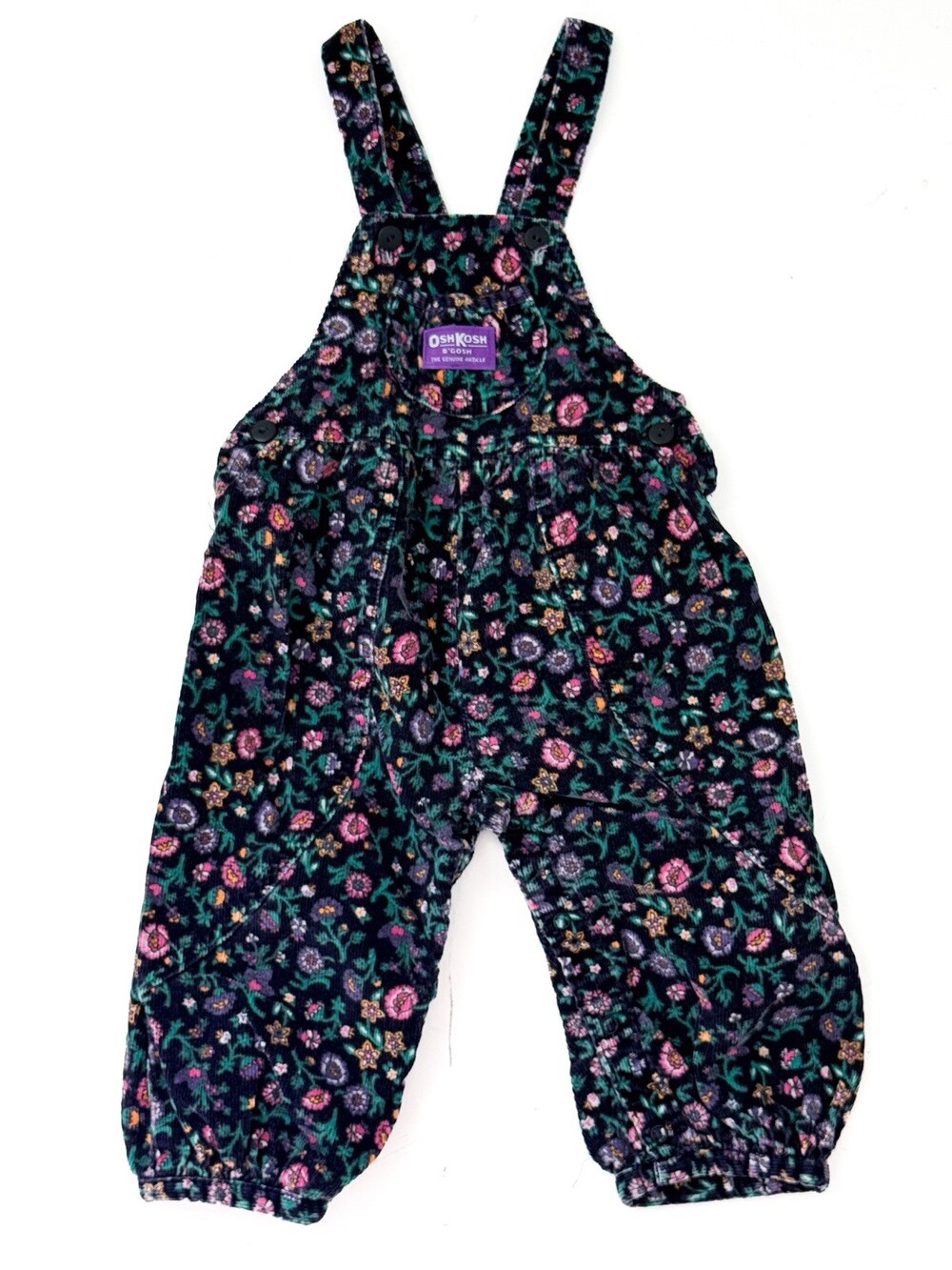 OshKosh B'Gosh 2T Corduroy Floral Overalls Purple Tag Vintage Vestbak Made USA